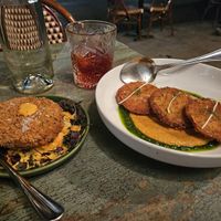 Fried green tomatoes and 'crab' cake at Cadence in New York City