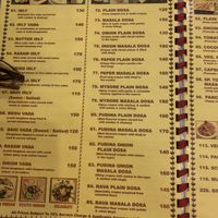 Menu at Khana Khazana in Bangkok