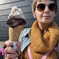 Rice milk chocolate ice cream and banana sorbet  at GIO Gelati in San Francisco