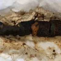 Mushroom kabob might not look like much but it is sooo delicious    at Uca's Kitchen & Rastafarian Cultural Center in St Croix