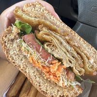 Oyster mushroom burger on Friday’s menu is insanely delicious!!  at Uca's Kitchen & Rastafarian Cultural Center in St Croix