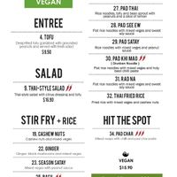 Vegan menu at Basil Thai Kitchen in Hamilton