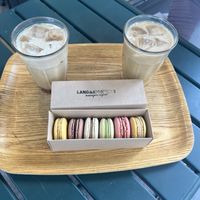 macarons and ice coffeee  at Land & Monkeys - Pernety in Paris