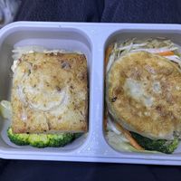 Many veggies and a radish cake + dumpling from outside   at Shou-Yu Vegetarian Buffet in Kaohsiung