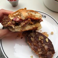 The burger fell apart due to the mushiness of the patty. The sauce (chili pepper jam) was very good. at Markus Tavern in Istanbul