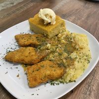 Sorry for the not-great photo - country chicken plate. This was unreal good and I’m usually not into mock meats   at PiANTA in Providence