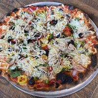 Pizza with all of the Veggies and Violife vegan cheese  at dO wood fired in Irwin