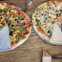 One plain veggie and one veggie covered in violife cheese. Made to order for my husband and I.  Crust is perfection!!  at dO wood fired in Irwin