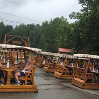 Outdoor seating in glider-style tables at Szalay's Sweet Corn Farm in Peninsula