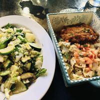 Right is the pasta with portobello on top at Wailea Kitchen in Kihei