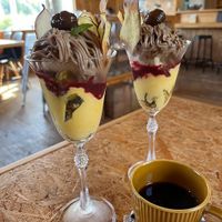 Fall Parfait with chestnut, pumpkin, sweet potato, berry, soy ice cream, cake. Very delicious! at Cafe 36 [Michiru] in Hirosaki