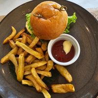 Burger "meat" is good. Fries, good too. at Alive! Cuisine in Lipa City