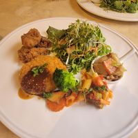 Croquette set (rice and miso soup not pictured) at Rainbow Bird Rendezvous in Tokyo