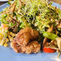 Salad plate with soy meat   at Rainbow Bird Rendezvous in Tokyo