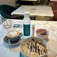 specialty coffee, ginger shot, açai bowl, alkaline water, juice. at BeBo Cold Press -  Passeig de Sant Joan Bosco in Barcelona