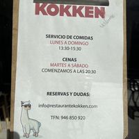 Opening hours  at Kokken in Bilbao