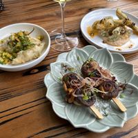 Mushroom, and tempura asparagus and guindillas at Rústico At Hay Shed Hill in Wilyabrup