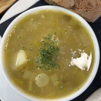 Potato & Leek Soup (very nice but a bit oily)   at  Castleton Farm Shop in Fordoun