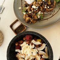 Açai bowl (vegan) & Mushroom bruschetta (vegetarian)  at Tanjong Beach Club in Central Singapore