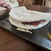 Shredded coconut and guava candy tapioca at Tapioqueria in Madrid