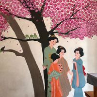 The walls are painted with flowers at Sakura Shokudou in Oaxaca