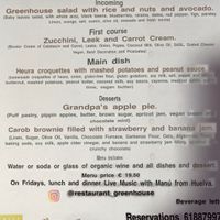 Menu translated to English at El Invernadero in Fuerteventura