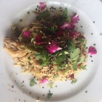 Noodles with vegan 'chicken' and cilantro at El Invernadero in Fuerteventura
