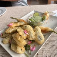 tempura carrot and frickles   at El Invernadero in Fuerteventura