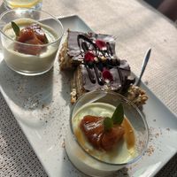 Lemon mousse and the nicest layered chocolate cake we have ever had   at El Invernadero in Fuerteventura