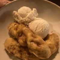 Banana fritters and coconut ice cream   at Mulan in Auckland