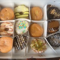 12 different vegan donuts. Especially the top right was delicious (Oreo cookies).  at Dunkin' in Eindhoven