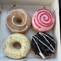 Cinnamon swirl, strawberry swirl, lemon sprinkles and chocolate cookie. at Dunkin' in Goes