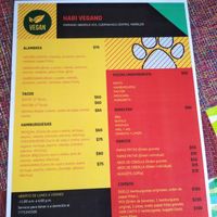 Menu at HARI in Cuernavaca