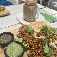 Tacos with The happy protein smoothie   at Elixir Spot in Puerto Vallarta