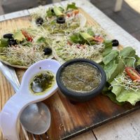 Avocado « toast » on corn tortillas   at Elixir Spot in Puerto Vallarta