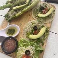 Avocado”toast” on tortillas and on lettuce   at Elixir Spot in Puerto Vallarta