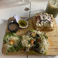 Sweet toast & mushroom avo toast with iced matcha   at Elixir Spot in Puerto Vallarta