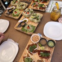 Mushroom avocado toasts, birria and pastor tacos  at Elixir Spot in Puerto Vallarta