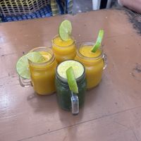 3 all good shots, 1 spirulina life shot  at Elixir Spot in Puerto Vallarta