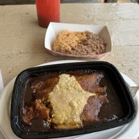 Vegan enchilada and rice and beans   at Emma's Tamales in Sacramento