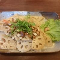 Lotus root in cashew cream at The Vegetarian in Phnom Penh