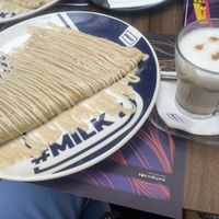 Vegan pancake with white hazelnut cream sauce   at Milky  in Belgrade