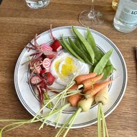 Starter of fresh veg and a vegan aioli  at Far i hatten in Malmo