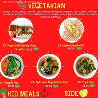 Vegetarian/Vegan options: Vegetable Spring Rolls, Vegan Bahn Mi, Veggie Pho, Tofu and Vegetable Pho, Tofu Pho at Sunflower Vietnamese in North Las Vegas