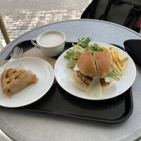 Vegan hamburger with fries, apple pie, and a coffee! at Whitely by Toriba Coffee in Hayama