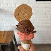 Chocolate orange & strawberry sorbet   at Levi Angelo Gelato & Chocolate in Malaga