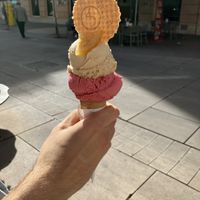 Raspberry & green tea sorbet and (we think) pistachio & orange?  at Levi Angelo Gelato & Chocolate in Malaga