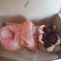 Red velvet, rose and a plain vanilla at Little Vessels Donut Co in Honolulu