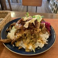 Cheesy Chik’n over rice with Spicy Oil  at Rotton 六屯 in Chatan