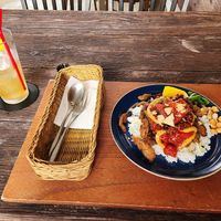 This was a soy chicken and vegan cheese rice dish. Really good, try their ginger ale as well. at Rotton 六屯 in Chatan